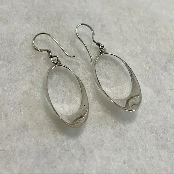 Vintage Sterling Silver Oval Drop Earrings 925 - Picture 11 of 15